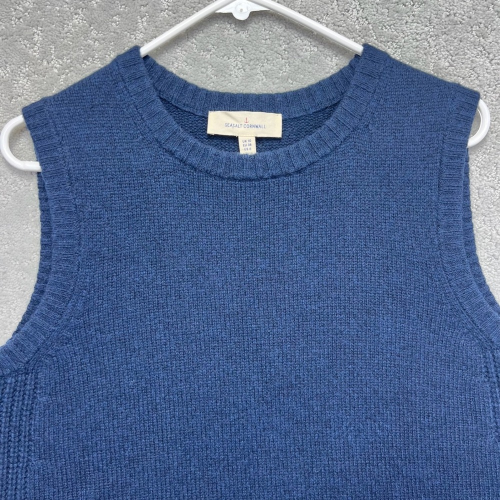Seasalt Cornwall Coupling Vest Womens US 6 Navy Blue Wool Blend Crewneck Sweater - Picture 2 of 13